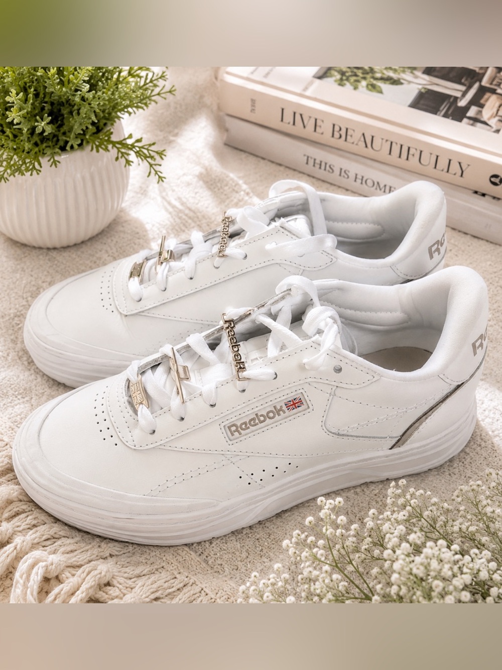Reebok White Low-Top Sneakers with Silver Accents